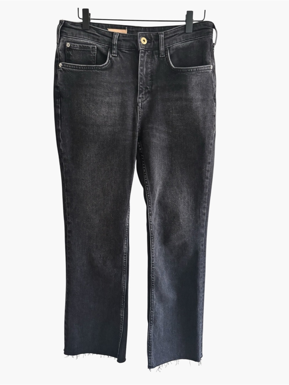 Anthropologie Pilcro The Perfect Cropped Straight Jeans Washed Black Raw Hem 29